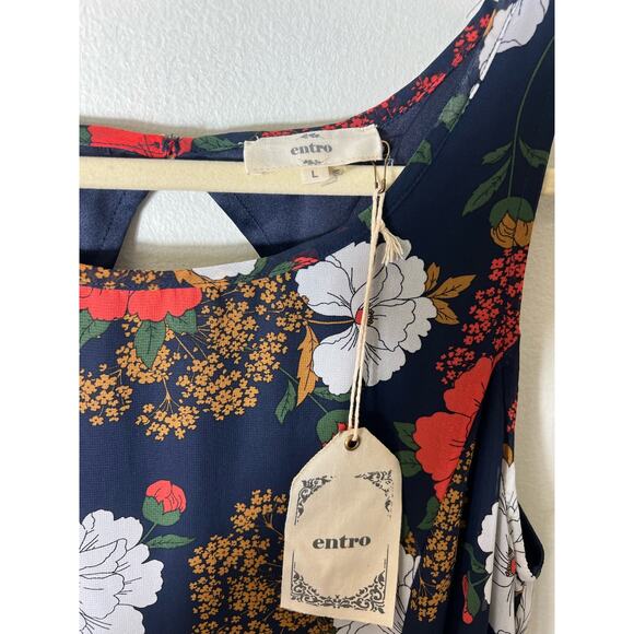 NWT Entro Navy Sleeveless Knee Length Shift Dress Sz L - Picture 3 of 3